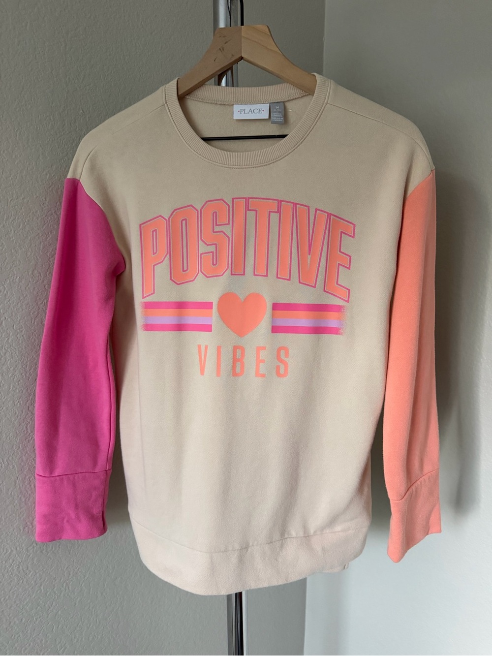 Place "Positive Vibes" Colorblock Sweatshirt - Cream, Pink, Peach